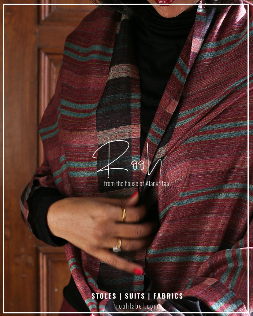 Pure Wool Reversible Striped Stole - roohlabel