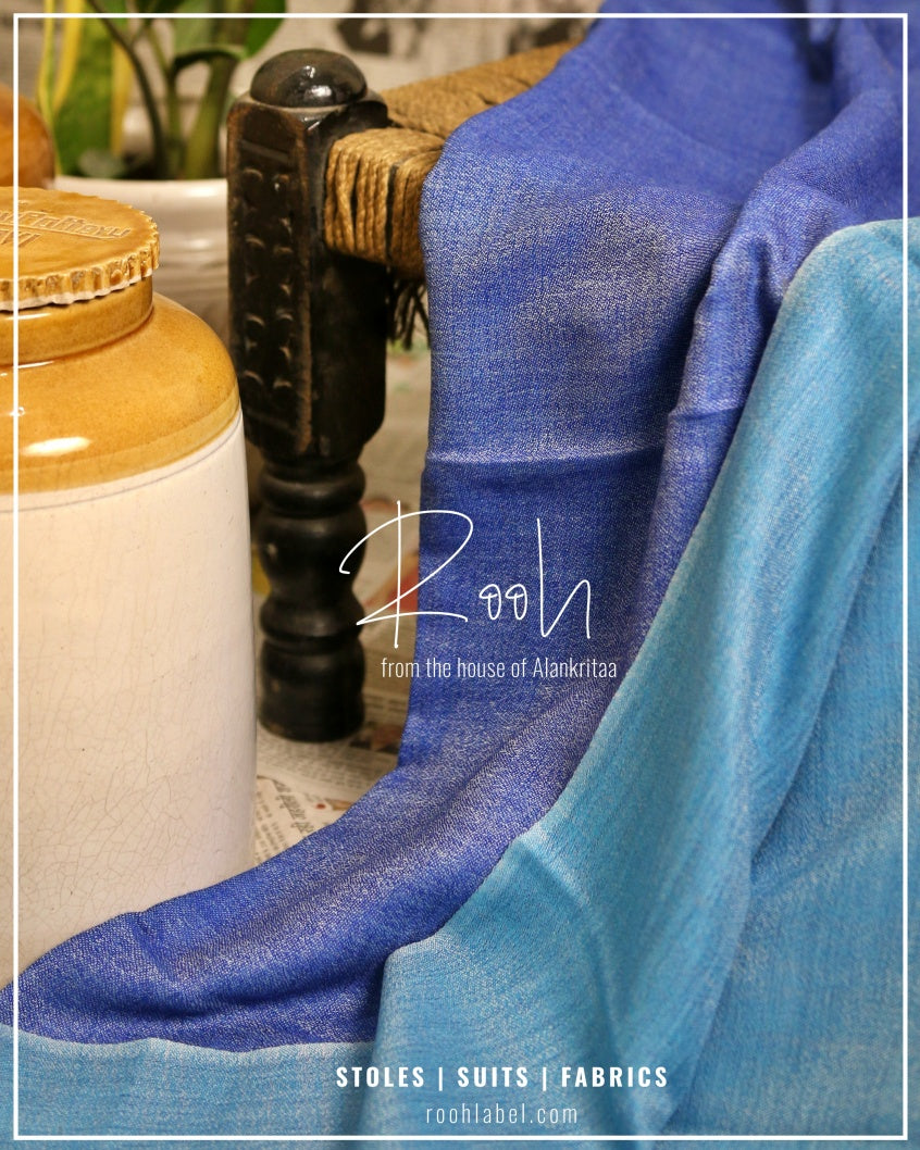 Pure Wool Reversible Blue Stole - roohlabel